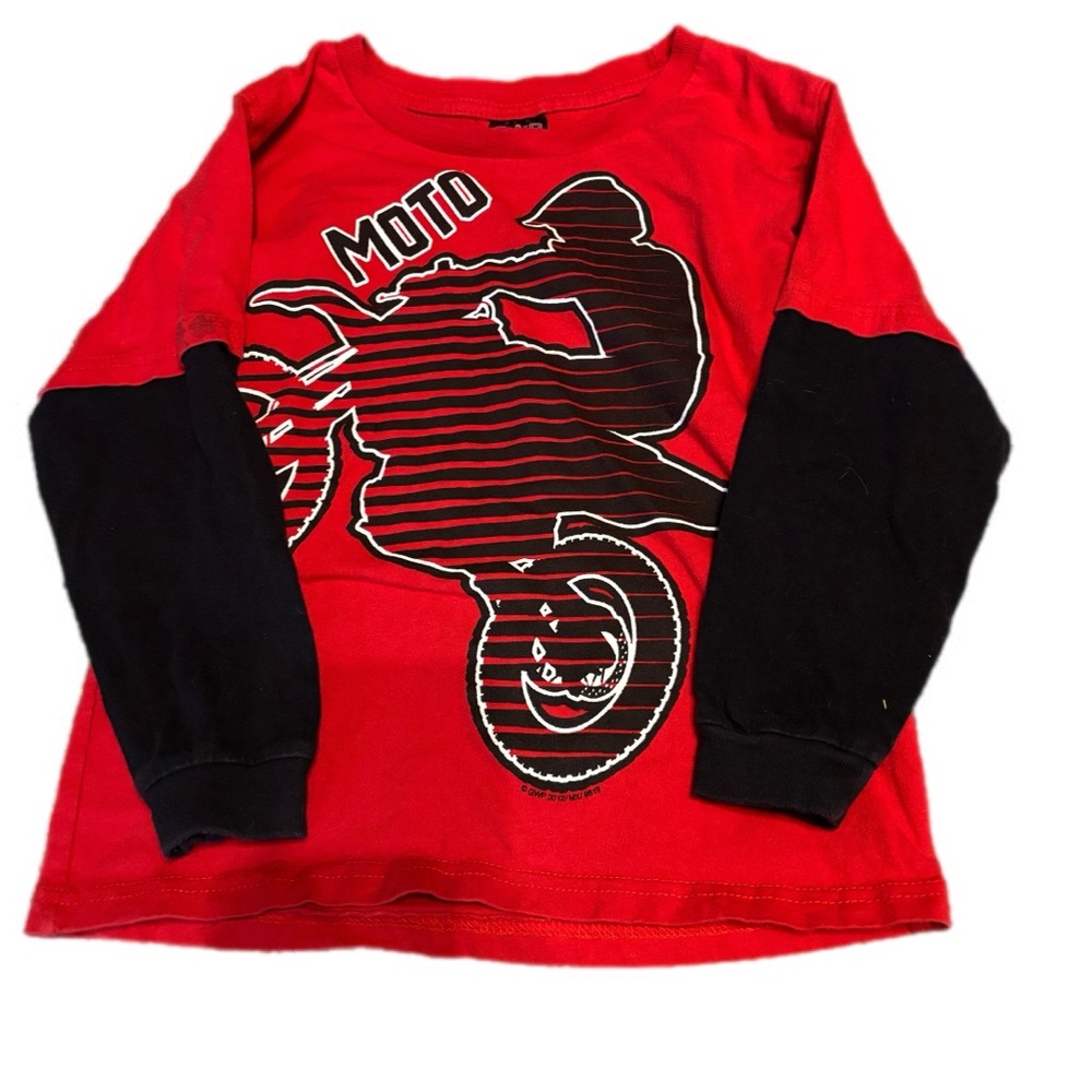 GWP Sport Boys Long Sleeve Moto Graphic Tee XS (4/5) Red Black